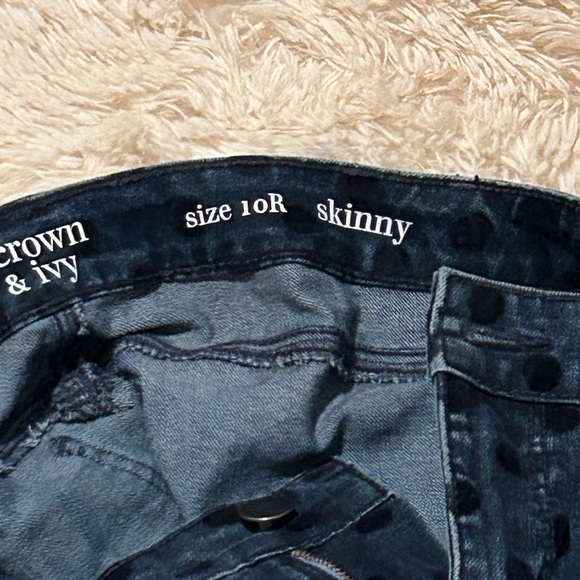 Crown & Ivy Womens Blue Skinny Jeans 10R with Polka Dot embellishments - Picture 9 of 15